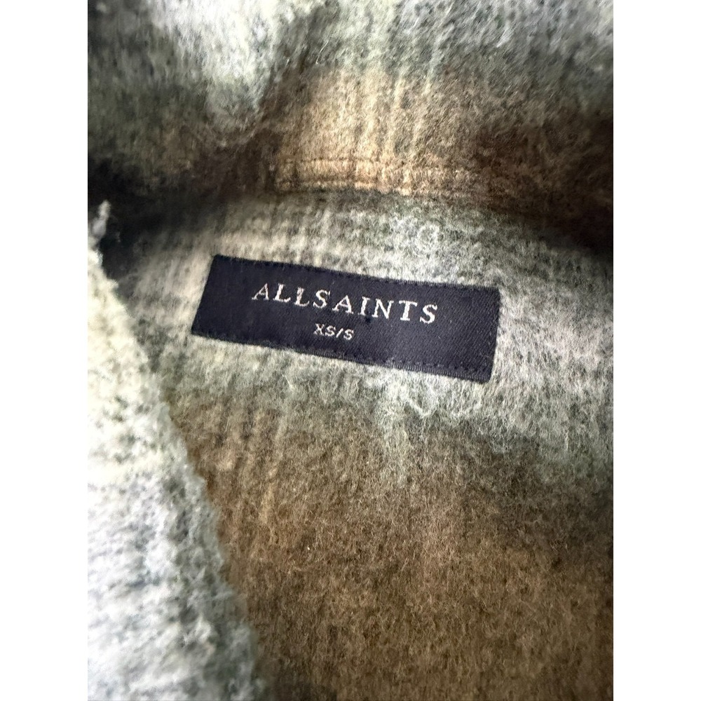 All Saints Shirt Mens SZ S Green Gray Brown Plaid Tremont Relaxed Fit Wool Blend - Picture 2 of 7